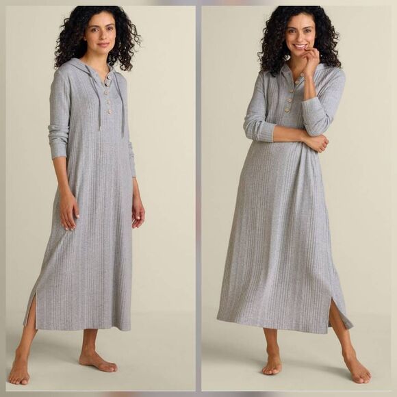 Soft Surroundings Loungy Lover Cozy Ribbed Hooded Jersey Midi Dress Sz. S - Picture 1 of 10